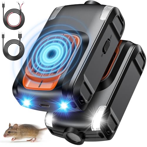 Upgraded 3-in-1 Car Engine Rodent Repellent – Ultrasonic & Strobe Light, 2-Pack for Cars, RVs & Garages