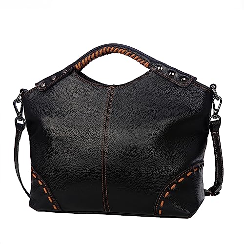 Image of HESHE Leather Purses for Women Crossbody Bags Satchel Shoulder Handbag | Genine Leather,Large Roomy Hobo Bags Retro Crossbody Purses Ladies Tote Top Handle Handbags for Work,Travel and Daily Use