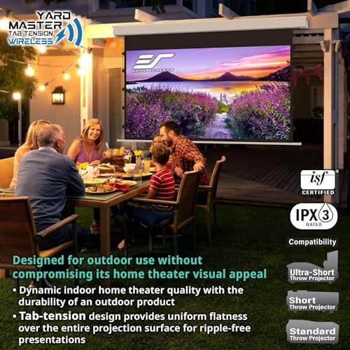 Image of Elite Screens Yard Master Tab Tension Wireless, 125-INCH Diag. 16:9 Outdoor Motorized Projector Screen, Built-in Rechargeable Lithium-Ion Battery, OMS125WHT-BAT-ELEC-X