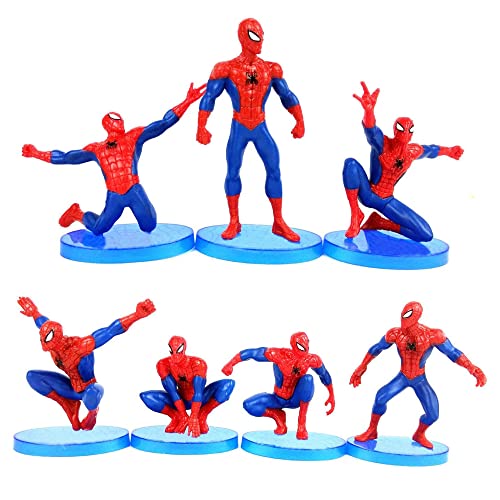 Spider Superhero Figures 7 Piece Set,Superhero Theme Party Decoration Spider Super Hero Table Decor Birthday Party Supplies Action Figures Cake Top Decoration
