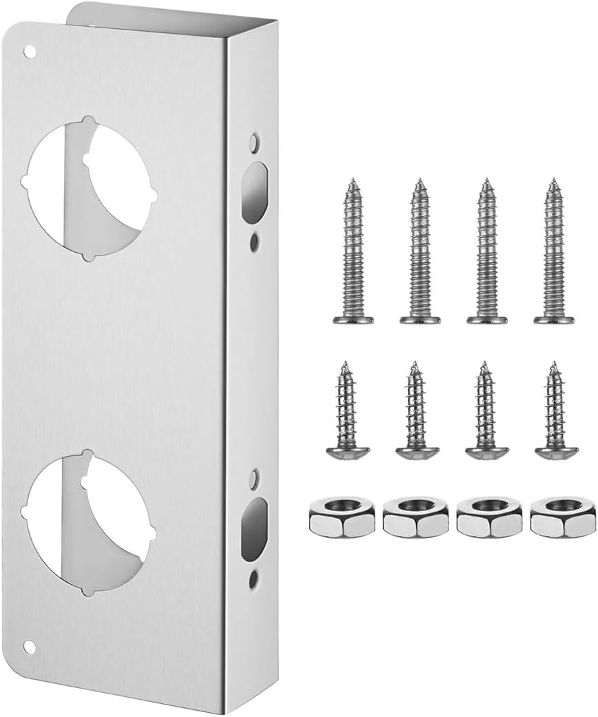 Stainless Steel Door Lock Reinforcement Plate, Anti-Kick Reinforcer for 2-3/8" Backset, 2-1/8" Bore, 1-3/4" Thickness
