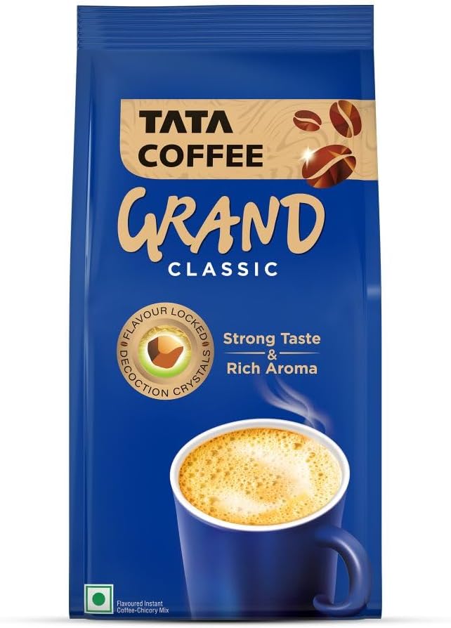 - Tata Classic Instant Coffee, 200g Pouch, Chicory Mix With Strong Taste & Rich Aroma, With Flavour Locked Decoction Crystals