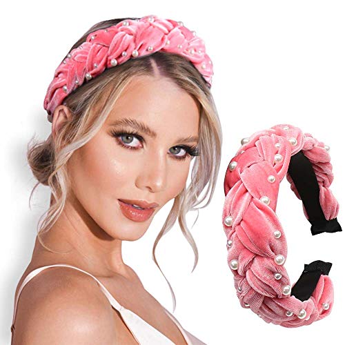 Pearl Headbands for Women Velvet Wide Knot Headband Elastic Turban Headwear Hair Accessories for Women Girls