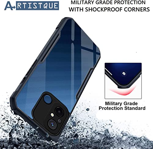 Image of A rtistque Clear Hard Transparent Acrylic Armor Anti-Drop Shockproof TPU Edge Back Cover Case for Mi Redmi 12C / Poco C55 - Black