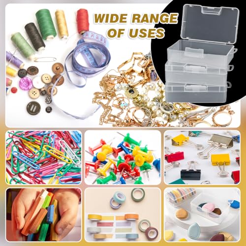 Image of BENECREAT 6Pcs Rectangle Plastic Container Box, 6.3x3.5x1.7Inch Small Clear Storage Organizer with Lids for Beads, Jewelry, Small Craft Accessories Office Supplies