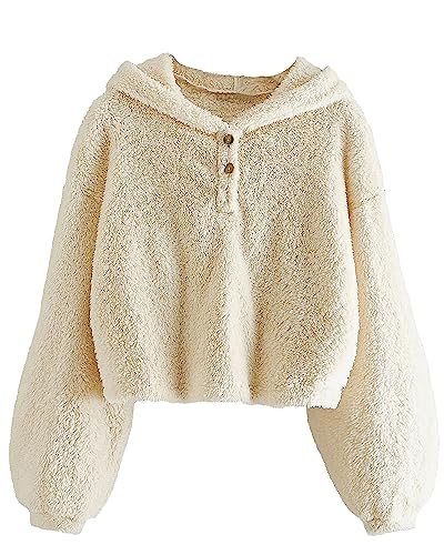 GAMISOTE Kids Girl's Fuzzy Hoodies Warm Loose Button Down Pullover Sherpa Jacket Top