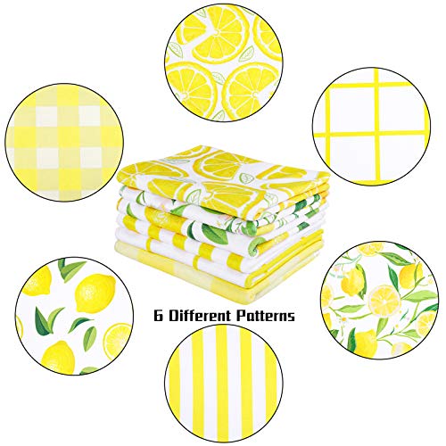 Ruisita 6 Pieces Lemons Stripe Grid Kitchen Dish Towel Set Baking Kitchen Towels Dishcloths Sets Fast Drying Kitchen Towels Tea Towels Gift Set For Drying Cleaning Cooking Baking, 16 X 22.5 Inches #TOP6