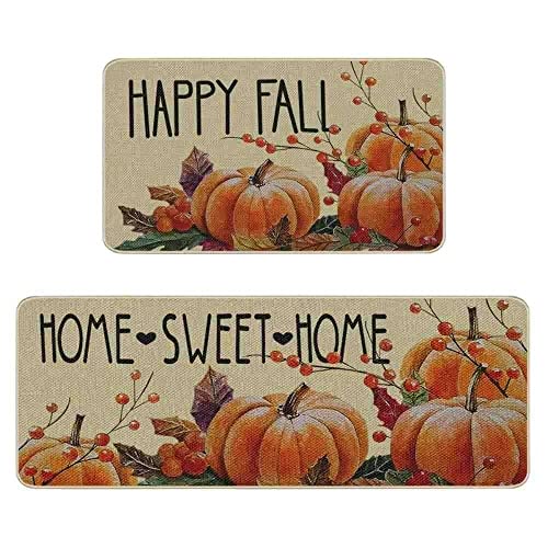 Sunmdecor Fall Kitchen Mat Set, Gnome Pumpkin Kitchen Rug (17