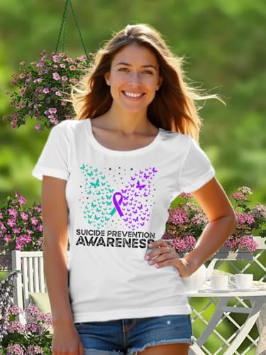 LBP Suicide Awareness Shirt for Women Suicide Prevention Butterfly T-Shirt Teal Purple Ribbon Tee Tops2