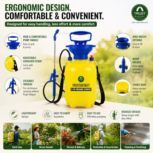 Image of TrustBasket Premium Pressure Sprayer 5 Litre | Pressure Spray Bottle for Plants | Gardening Water Pump Sprayer | Plant Spray Bottle for Garden | Spray Bottles for Gardening