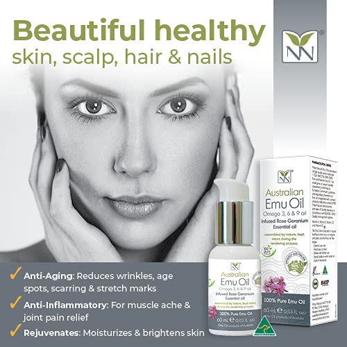 Miniatura 3 de Y-Not Natural - Aceite de emú orgánico farmacéutico 100% puro, 2.0 fl oz, aceite aborigen Omega 3, 6 y 9 de corral libre infundido con geranio rosa