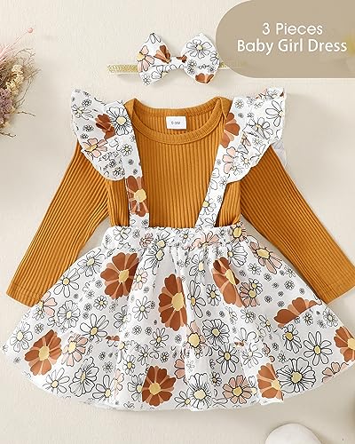 Image of Newborn Baby Girl Clothes Toddler Long Sleeve Ruffle Romper Top Infant Skirt Set Little Girl Overall Dress