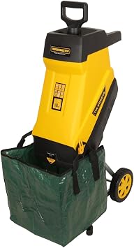 TOUGH MASTER Electric Garden Shredder 2400W, Portable with 10 Metre Power Cable, 45mm Chipping Width, 45L Collection Bag, Double Sided Blade System, Auto Shut-Off Electric Garden Shredder