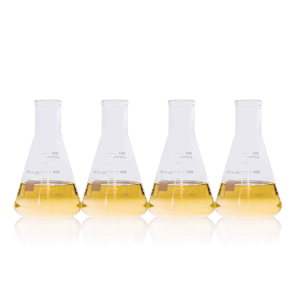 ULAB Scientific UEF1026 Erlenmeyer Lot de 4 flacons étroits en verre borosilicate 3,3 500 ml avec graduation imprimée