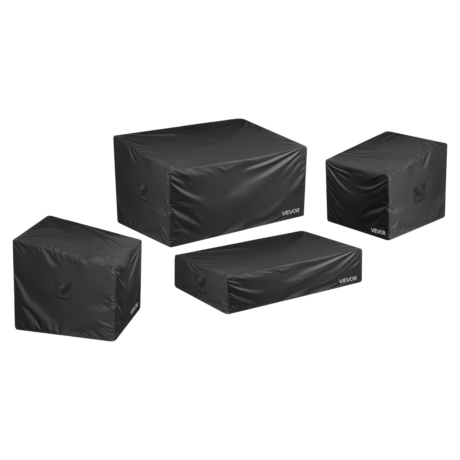 VEVOR Housse de Meubles de Jardin Lot de 4, Bâche de Protection pour Mobiliers d’Extérieur en 420D Imperméable et Résistante, Couverture pour Canapé, Table et Chaises de Patio, Toutes Saisons, Noir