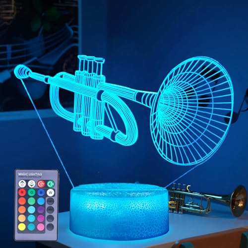Image of Trumpet Night Light, Trumpet Gifts, 3D Illusion Lamp with 16 Colors Changing, Timer, 4 Flash Modes and Dimmable, Kids Boys Girls Room Decoration, Holiday Xmas Gifts