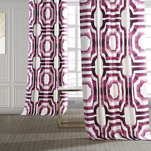 Image of HPD Half Price Drapes Geometric Printed Curtains 120 Inches Long Luxury Cotton Curtains (1 Panel) Room Darkening Window Curtains for Bedroom & Living Room, 50W x 120L, Mecca Geometric Pink