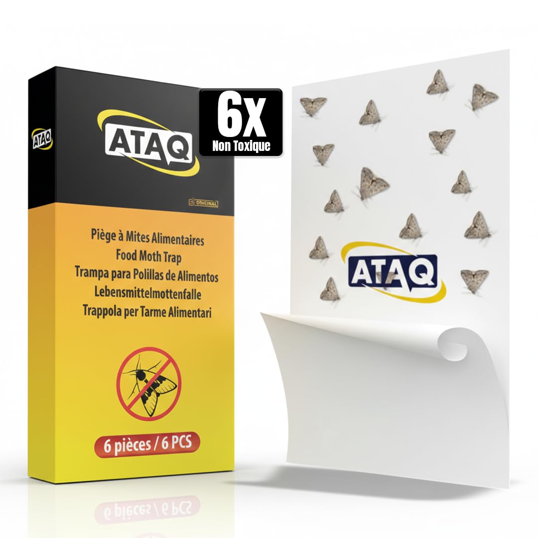 ATAQ Pack de 6 pièges à Mites Alimentaires Anti Mites Adhésif à Phéromones
