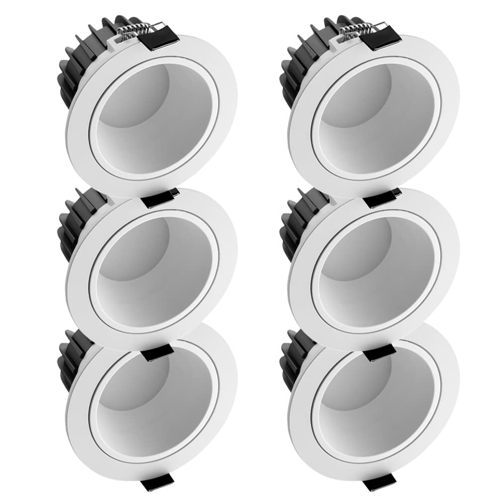 YNBSHGAA 6 Pack Waterproof Recessed Downlight Baffle Trim LED Downlight,Bathroom Can Lighting, Shower Room Round Aluminum Alloy Recessed Lights 3000K-6000K Selectable,10w-4000K