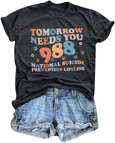 FASHGL Mental Health Matters Shirt Women 988 Suicide Prevention T-Shirt Funny Therapist Psychologist Tee Tops Grey