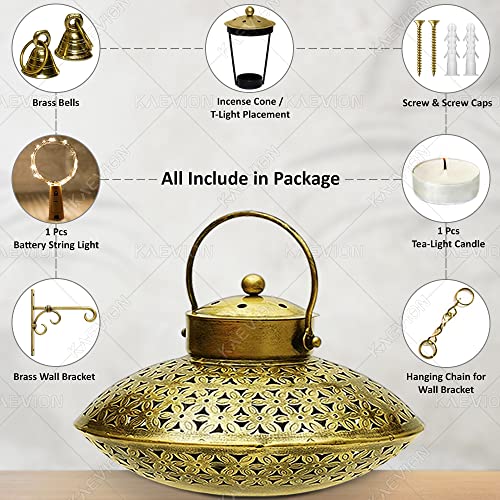 Image of Handicraft Wall Iron Antique Brass Hanging Traditional Dhoop Burner Holder | Ideal for Diwali Decoration, Pooja Temple, Yoga Room Gifting - Gold