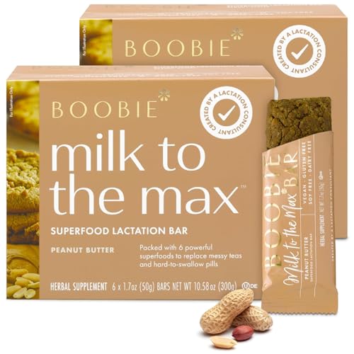 Image of Boobie Bar Superfood Peanut Butter Lactation Bar for Breastfeeding Moms to Increase Milk Supply | #1 Selling Lactation Snack Bars | Vegan, Fenugreek-Free, Gluten-Free, Dairy-Free (12 Bars)