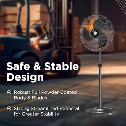 Image of Almonard Aerostar Metal Pedestal Fan 450mm | High Speed | Full Copper Winding Motor | with Overheat Protection | Aerodynamic Blades | 3 Speed | Adjustable Height Standing Fan | 2 Year Warranty | Black