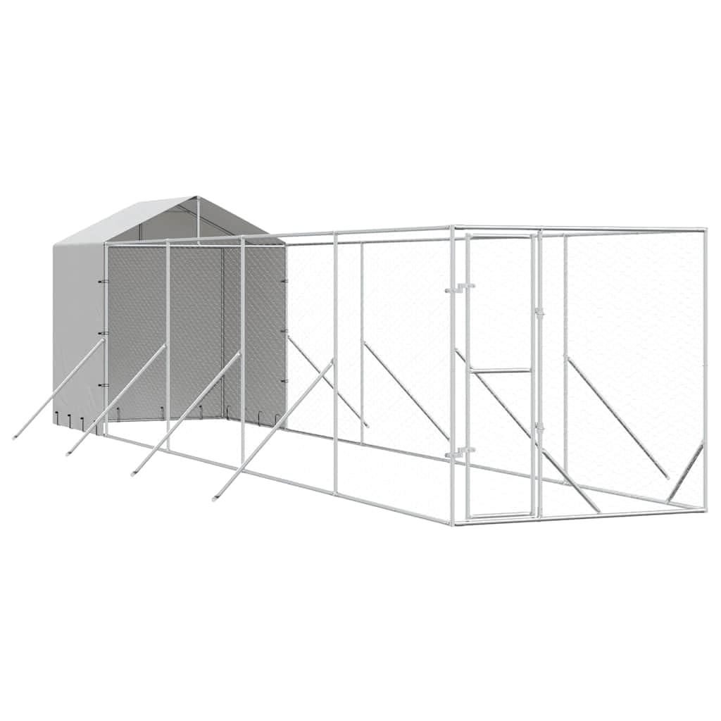 Zewnętrzny buda dla psów z dachem, srebrna, 2 x 10 x 2,5 m, stal ocynkowana, kojec dla psów, szczeniaków