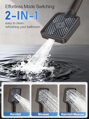Image of Woindo Shower Faucet Set, 10 inch Ceiling Mount Rainfall Shower System with 2 Rain Shower Head and Multi-function Handheld Head Push Button Diverter Shower Faucet Trim Kit