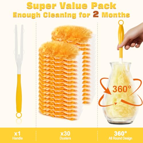 Image of 360 Heavy Duty Duster Refills for Swiffer Duster,30 Pack & 1Handle 4X Faster Electrostatic Deep Duster Kit for Cleaning, Pet Hair, Blinds & Car Vents,Lasts 2+ Months, Eco-Friendly & Gift-Ready