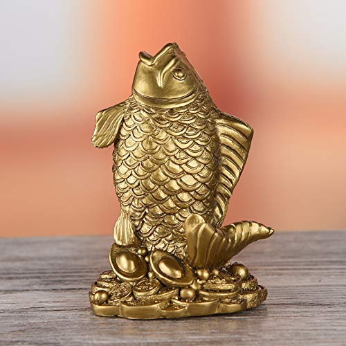 Estatua de pez Feng Shui de resina decorativa dorada miniatura 4