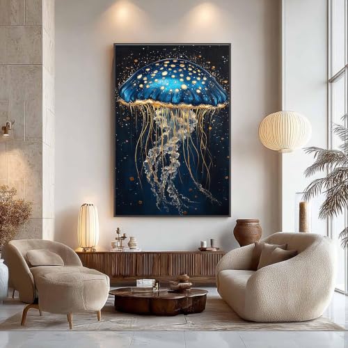 Cuadro de medusas azules para decorar un salón moderno 3