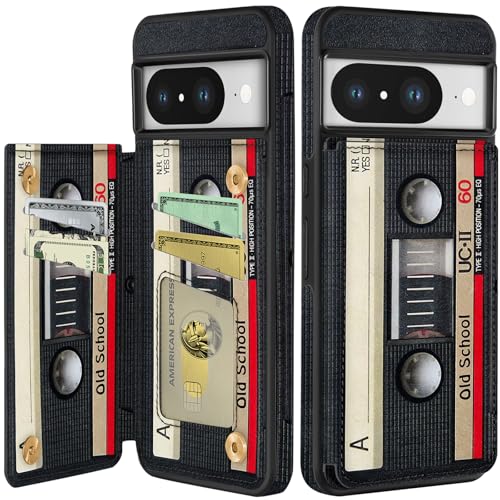 Shorogyt for Google Pixel 8 Wallet Case with Card Holder - Designer CD Tape Pattern Kickstand Magnetic Clasp Back Flip Folio Leather Phone Cases for Google Pixel 8 for Women Men Girls