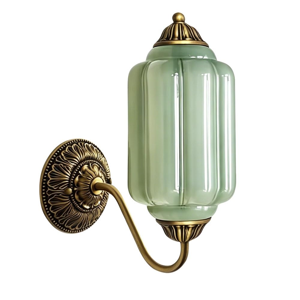 LUOYAOB Vintage Brass Milk Glass Wall Sconce Antique Copper Base Farmhouse Wall Lighting Fixture for Living Room Bedroom Dining Room Entryway Home Decor(Green)