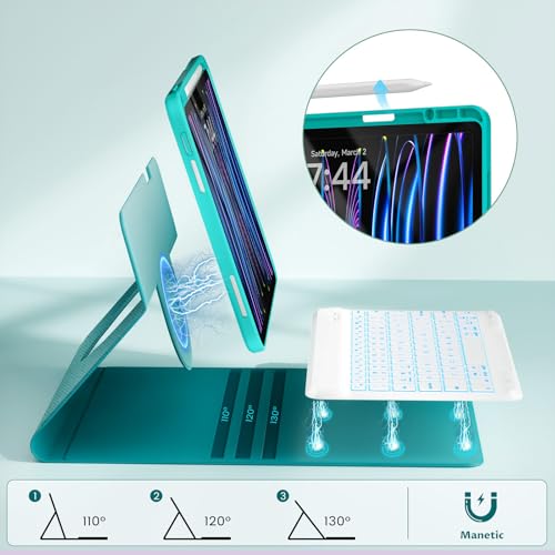 Image of OYEEICE Keyboard Case for iPad Air 13-inch (M2) 2024 | for iPad Pro 12.9-inch 6th /5th /4th /3rd Gen, 360 Rotatable, 7-Colors Backlit Wireless Keyboard, Slim Folio with Pencil Holder