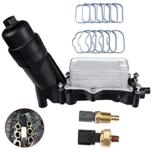 Engine Oil Cooler Filter Housing Adapter Compatible With 3.6L 2014-2017 Jeep Wrangler Dodge Charger Chrysler Town&Country W/Intake Manifold Gaskets Plenum Set, Oil Pressure Sensors 68105583Af #TOP1