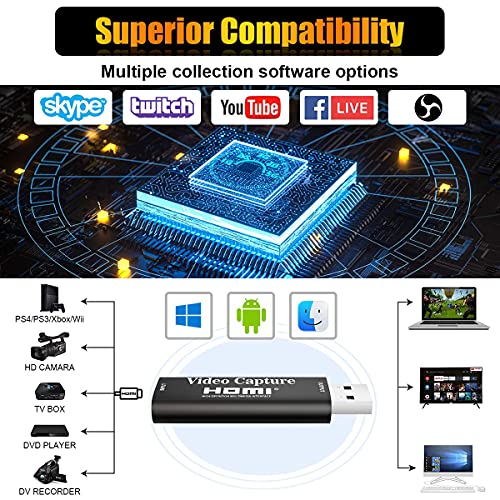 Microware HDMI Video Capture, 4K HDMI to USB 2.0 Capture Device, 1080P HD 30fps Broadcast Live and Record Audio Grabber for Gaming, Streaming,... - Image 6