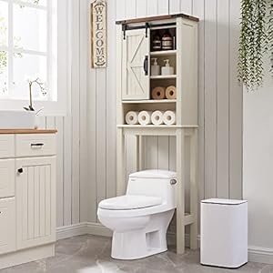 OKD Over The Toilet Storage Cabinet, Farmhouse Storage Cabinet Over Toilet with Sliding Barn Door & Adjustable Shelves, Home Space Saver for Bathroom, Living Room, Rustic Oak with Antique White