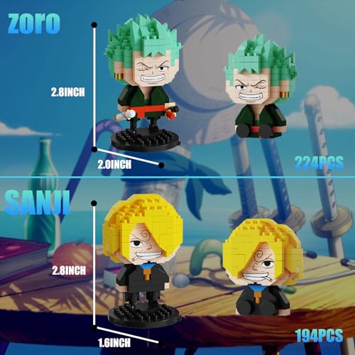 Image of 5 Pirate Figures Brick Mini Headz Building Toy, 5 Cute Main Straw Hat Crew Pirate Figures Characters Merch Piece One Micro Blocks Set Ideal Valentine's Day Gift for Fans, Adult, Teen 14+ (1025PCS)