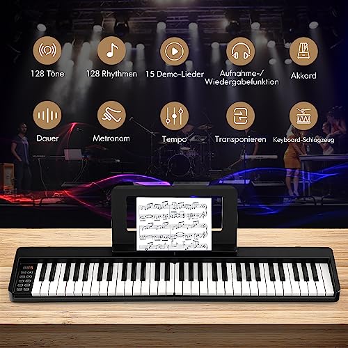 FANTASK Digital Piano mit 61 Tasten, Elektrtisches Klavier klappbar mit Bluetooth, Notenständer, Pedal & Klaviertasche, E-Piano Klaviertastatur für Kinder Erwachsene