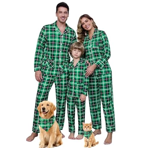 Marvmys Family Christmas Pajamas Matching Set Long Sleeve Button Down Pjs Xmas Holiday Sleepwear Men XX-Large Green Plaid