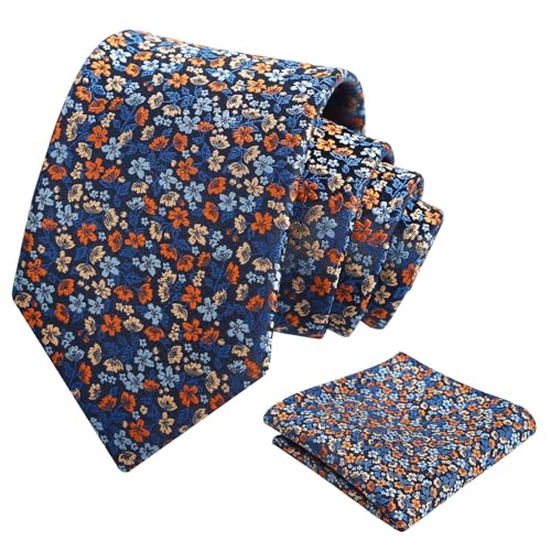 Image of Alizeal Mens 3.15inches Exquisite Floral Tie with Small Flower Printed Pocket Square