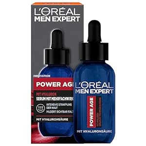 L’Oréal Men Expert Gezichtsserum tegen rimpels voor mannen, anti-aging vochtverzorging voor vermoeide en matte huid, serum voor heren, hooggedoseerd met hyaluronzuur, Power Age, 1 x 30 ml