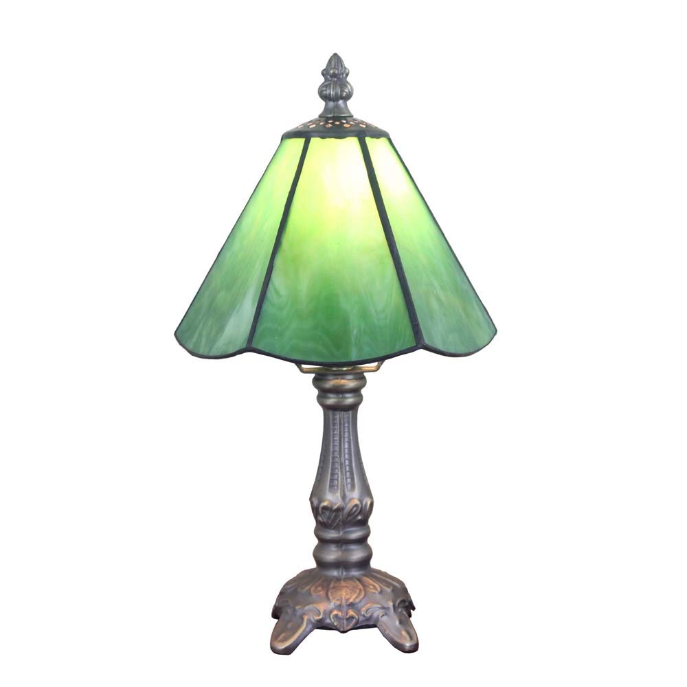 Lámpara de Mesa Estilo Tiffany de 6 Pulgadas, Lámpara de mesilla de noche de vidrieras verdes, lámpara de comedor, Mini Luz Nocturna de Vitral Vintage, [Sin bombillas]