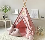 RONGFA Kids Teepee Tent with White Pom Pom - Indoor Play Teepee for Children Boys Portable Play House (Pink)