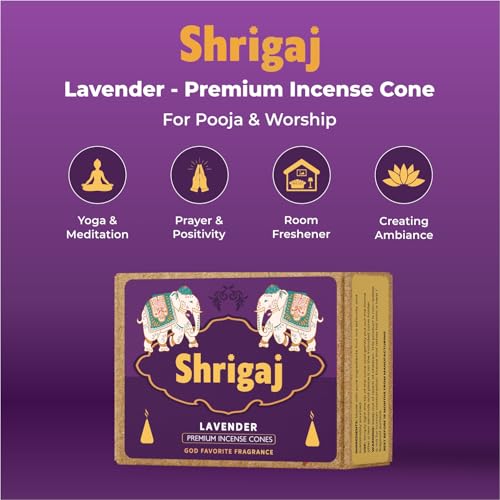 Image of Natural Dry Dhoop Cones - 51 Cones Lavender Fragrance for Daily Puja, Meditation & Rituals with Free Cone Holder
