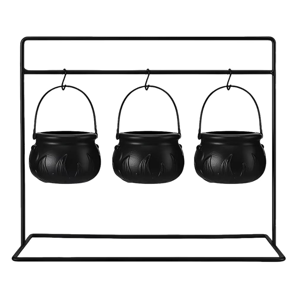 CTRLZS 3Pcs Trick or Treat Candy Bucket with Handle & Holder Plastic Witch Cauldron Witches Decorative Pot for Partys