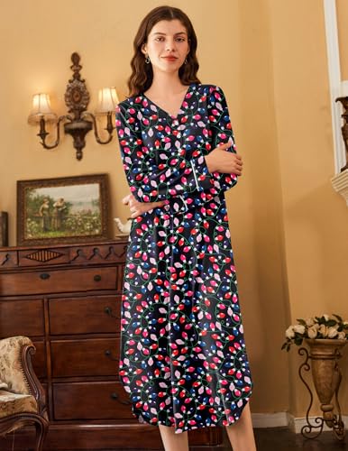Ekouaer Nightgowns for Women Long Sleeve Nightgown Long Sleepwear Button Down Sleep Shirt Soft Night Gown S-4XL2