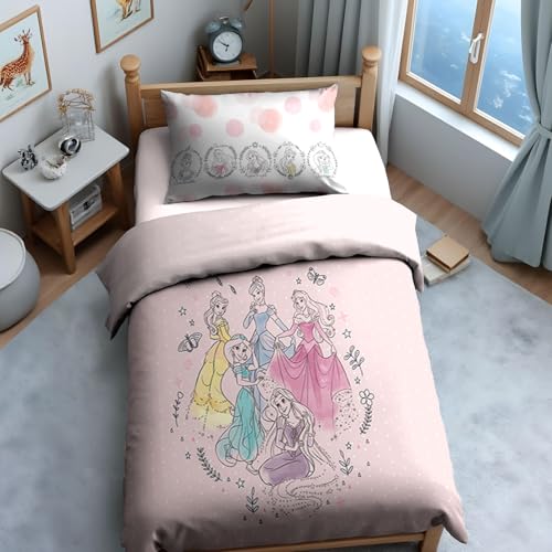 Image of Sassoon Disney Princess (Pink) Digital Printed, Cotton Single Bedsheet, 300 TC, 1 Pillow Cover, Fade Resistant, Bedsheet for Kid's Bedroom, (1.50m X 2.35m)