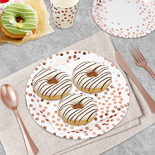 Clawsoff 175Pcs White And Rose Gold Party Supplies, Serves 25 Set Disposable Party Dinnerware, Plastic Forks Knives Spoons, Golden Dot Paper Plates, Napkins Cups For Baby Shower, Birthday, Wedding #TOP4
